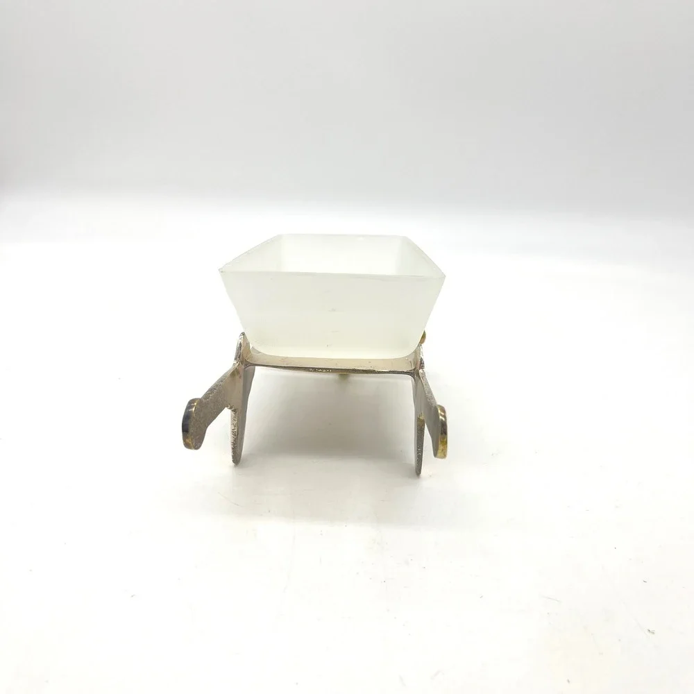 Vintage Frosted Glass & Mixed Metal Miniature Wheelbarrow Trinket Dish Decor‎